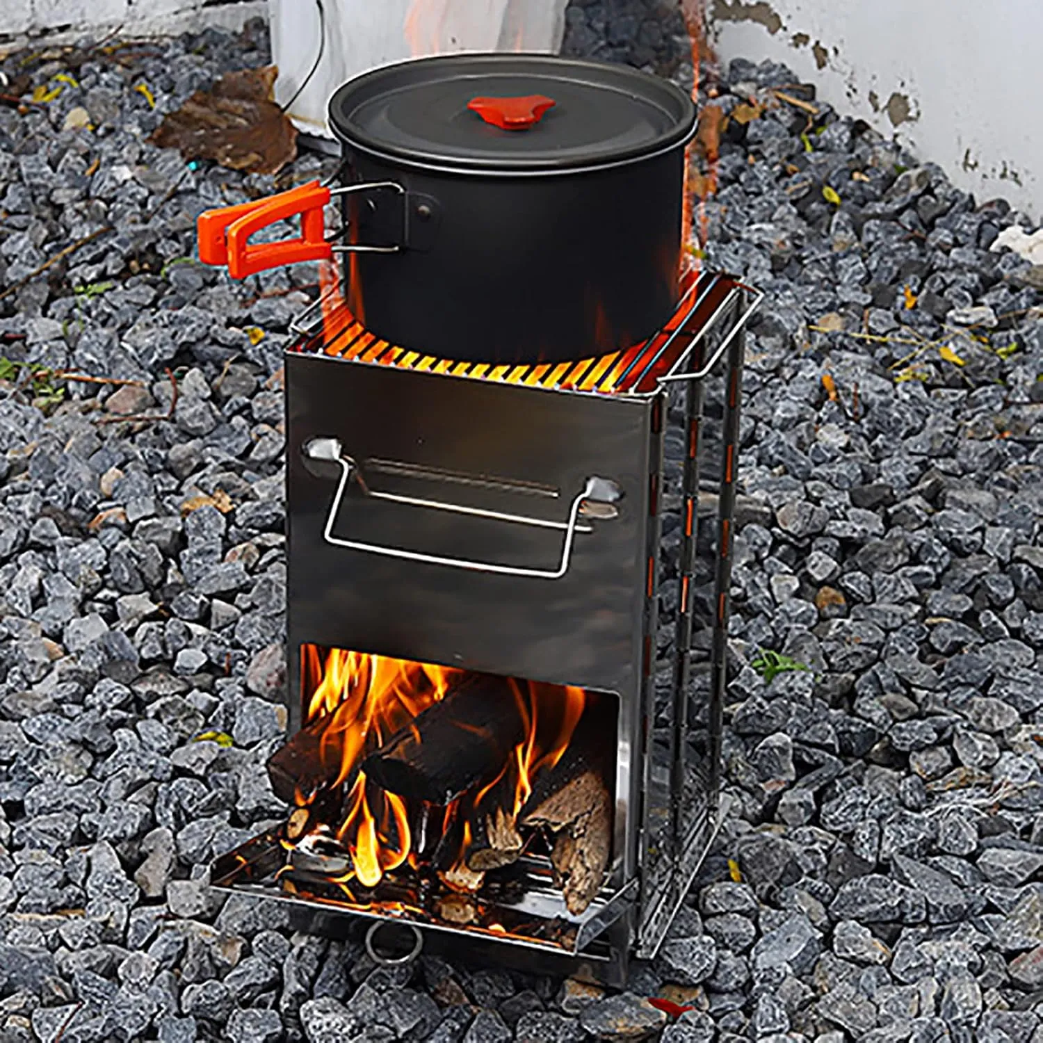 Portable Folding Camping Wood Stove for Outdoor Cooking Sturdy Lightweight Stainless Steel Wood Burning Camp Stove for Backpacking BBQ Picnic