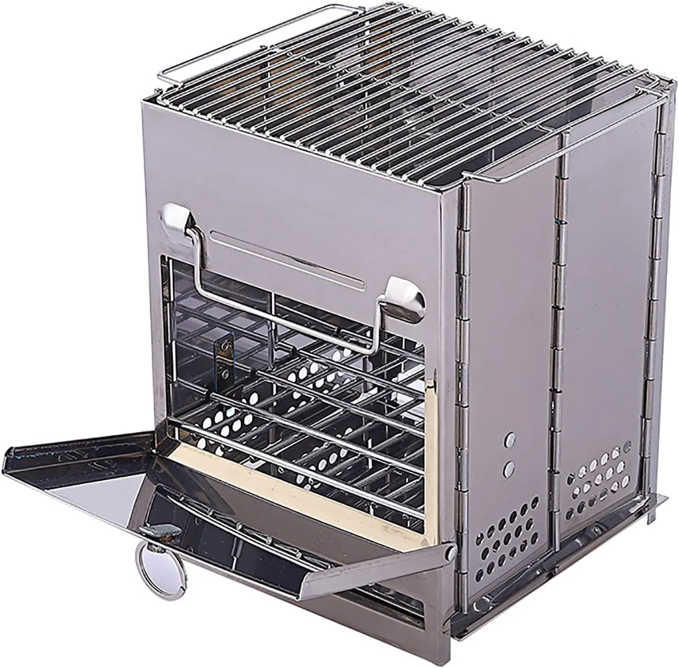 Portable Folding Camping Wood Stove for Outdoor Cooking Sturdy Lightweight Stainless Steel Wood Burning Camp Stove for Backpacking BBQ Picnic