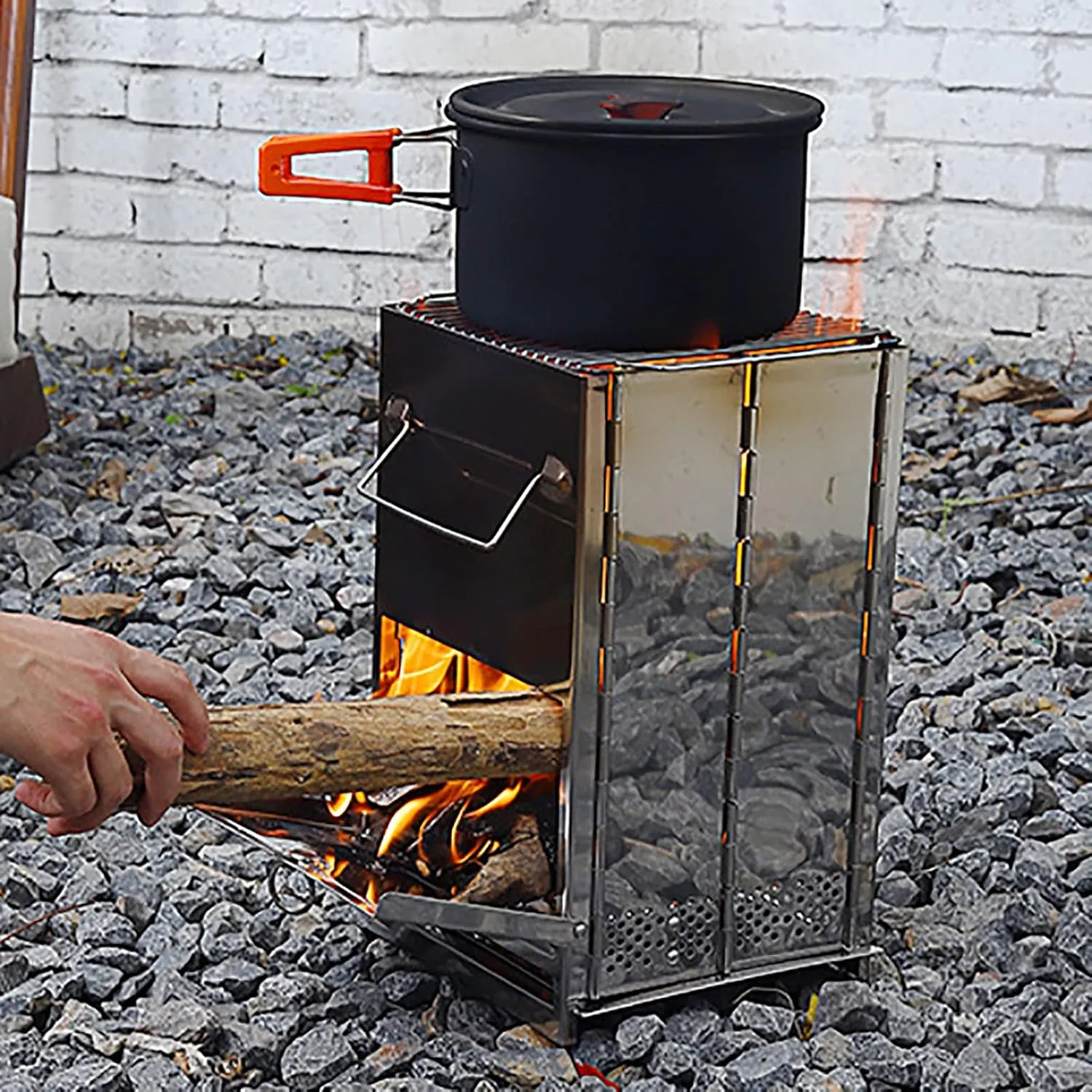 Portable Folding Camping Wood Stove for Outdoor Cooking Sturdy Lightweight Stainless Steel Wood Burning Camp Stove for Backpacking BBQ Picnic