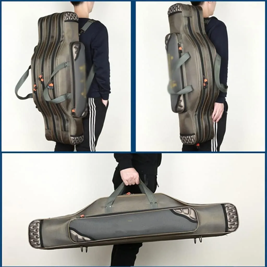 Portable Multifunctional Fishing Bag Canvas 80/90/100/120CM Fishing Rod 3 Layers Travel Carrying Case(90 * 25 * 14cm)