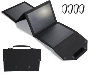 Portable Solar Panel 35W Mobile Phone Solar Charger with Dual USB Outputs Waterproof Smartphones Battery Charger Foldable Solar Charging Panel for Camping, Hiking and Outdoor Trip (Black)