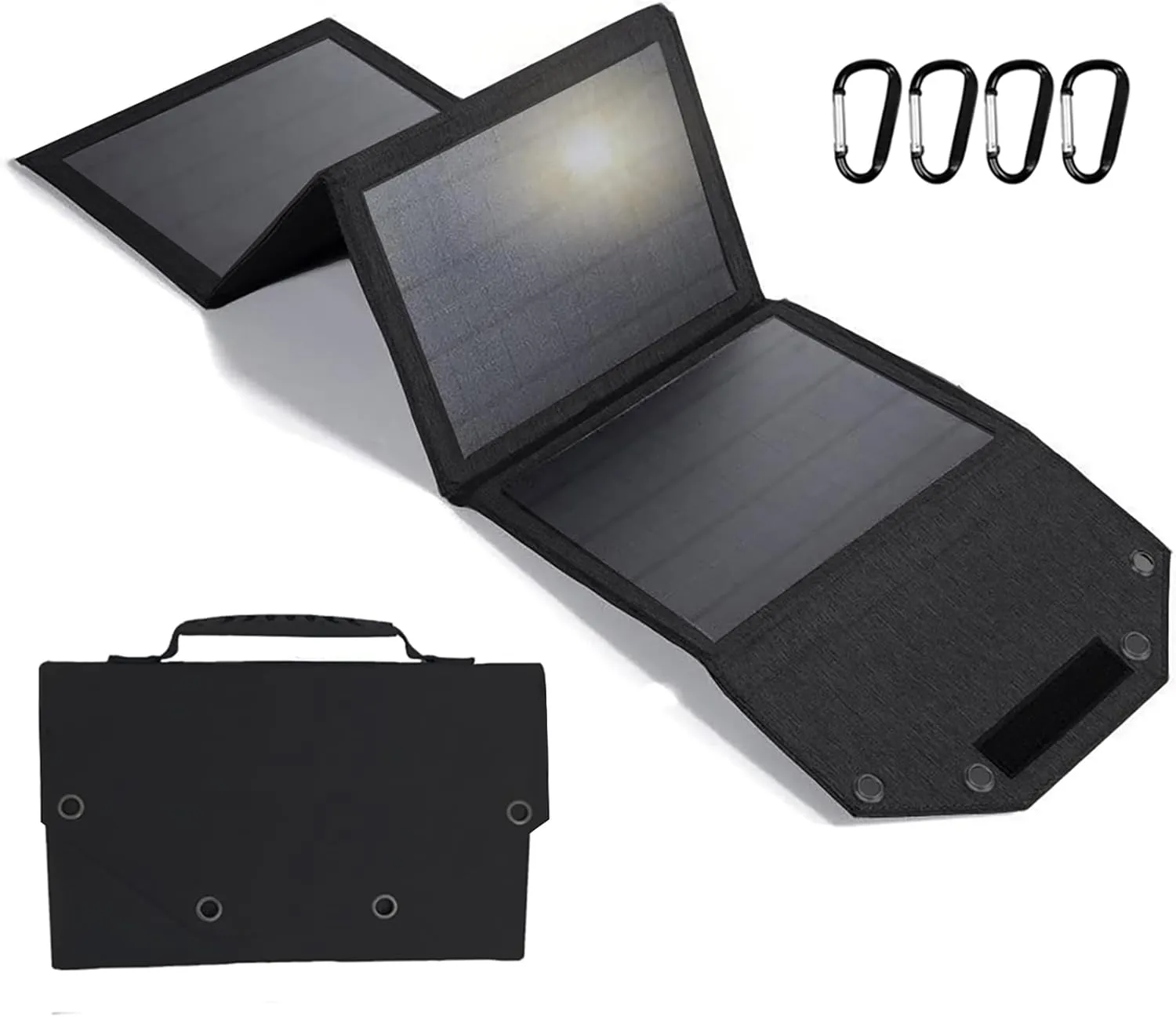 Portable Solar Panel 35W Mobile Phone Solar Charger with Dual USB Outputs Waterproof Smartphones Battery Charger Foldable Solar Charging Panel for Camping, Hiking and Outdoor Trip (Black)