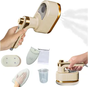 Portable Travel Steamer for Clothes, Portable Mini Ironing Machine, Travel Steamer with Handheld Ironing Pad and Storage Bag, Garment Steamer for Clothes (Khaki)