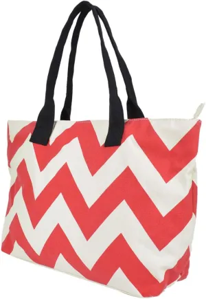 Premium Chevron Zig Zag Canvas Tote Shoulder Bag Handbag - 2 Colors Avail