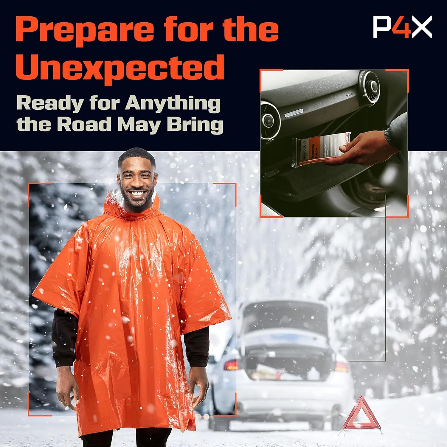 PREPARED4X Emergency Poncho and Mylar Blanket Liner - Waterproof, Wind-Resistant Green Outdoor Rain Poncho for Camping and Car Emergencies