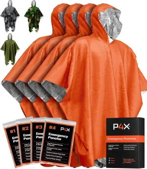 PREPARED4X Emergency Poncho and Mylar Blanket Liner - Waterproof, Wind-Resistant Green Outdoor Rain Poncho for Camping and Car Emergencies