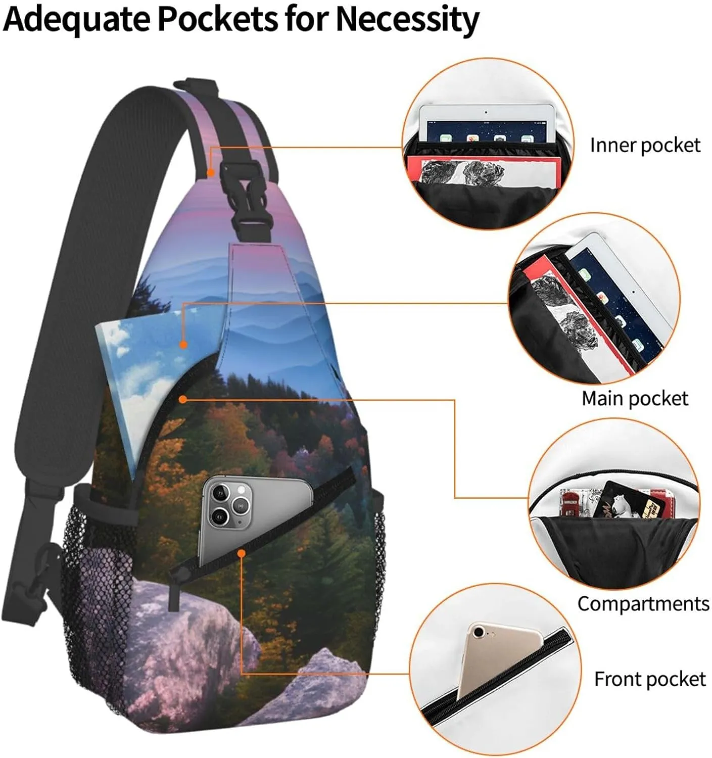 Print Diagonally Sling Bag,Crossbody Sling Backpack Shoulder Chest Bag For Women Men,Hiking