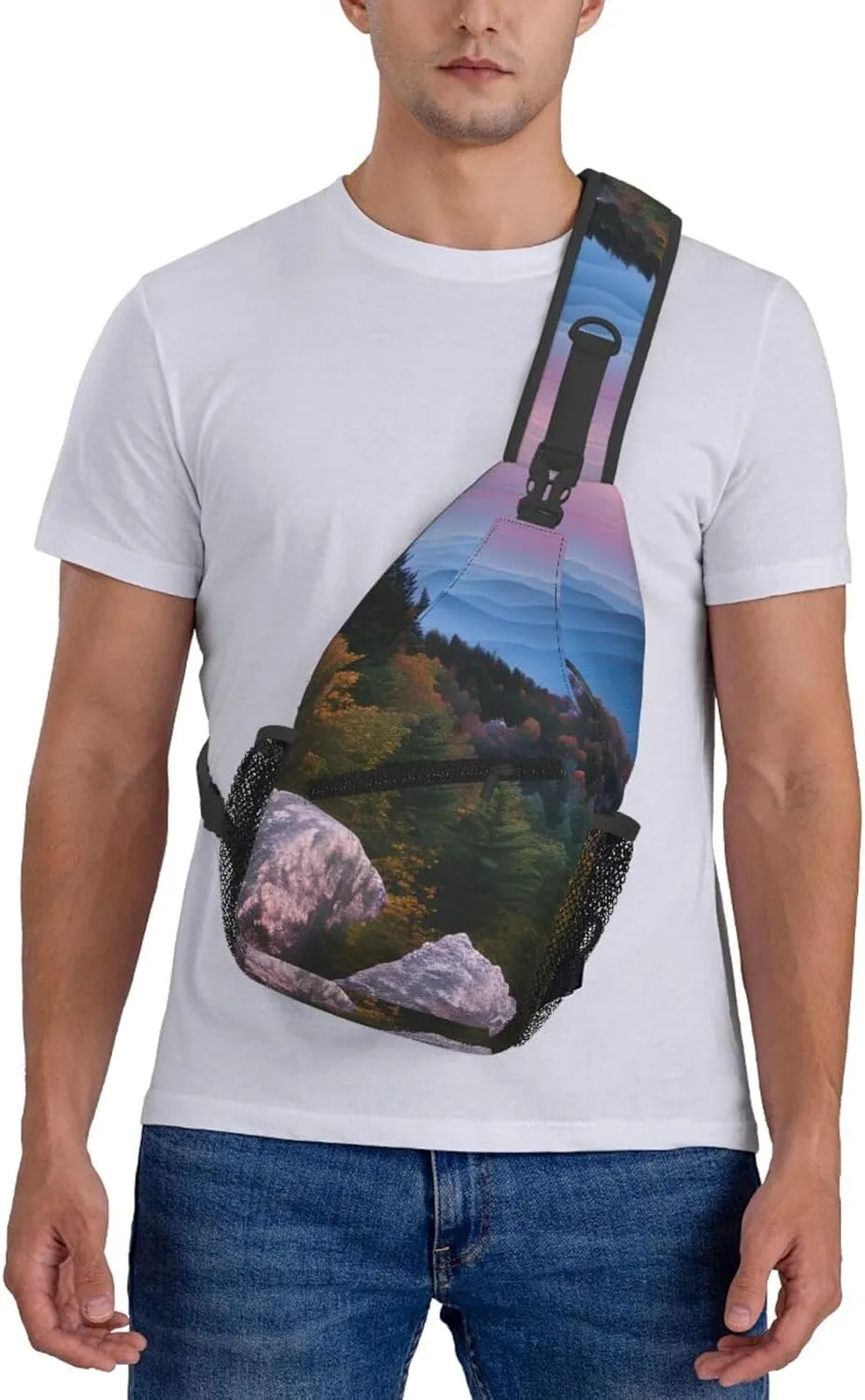 Print Diagonally Sling Bag,Crossbody Sling Backpack Shoulder Chest Bag For Women Men,Hiking