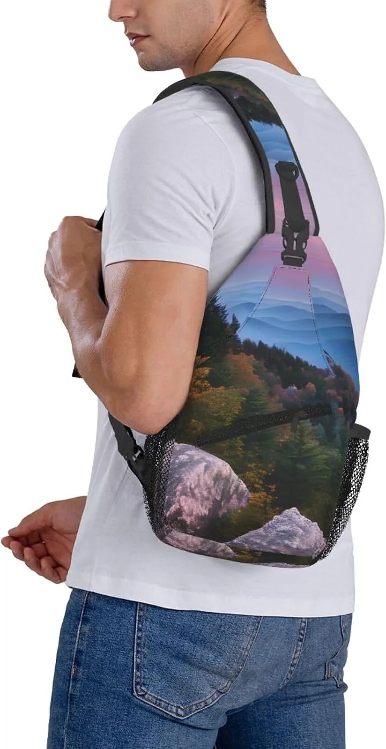 Print Diagonally Sling Bag,Crossbody Sling Backpack Shoulder Chest Bag For Women Men,Hiking