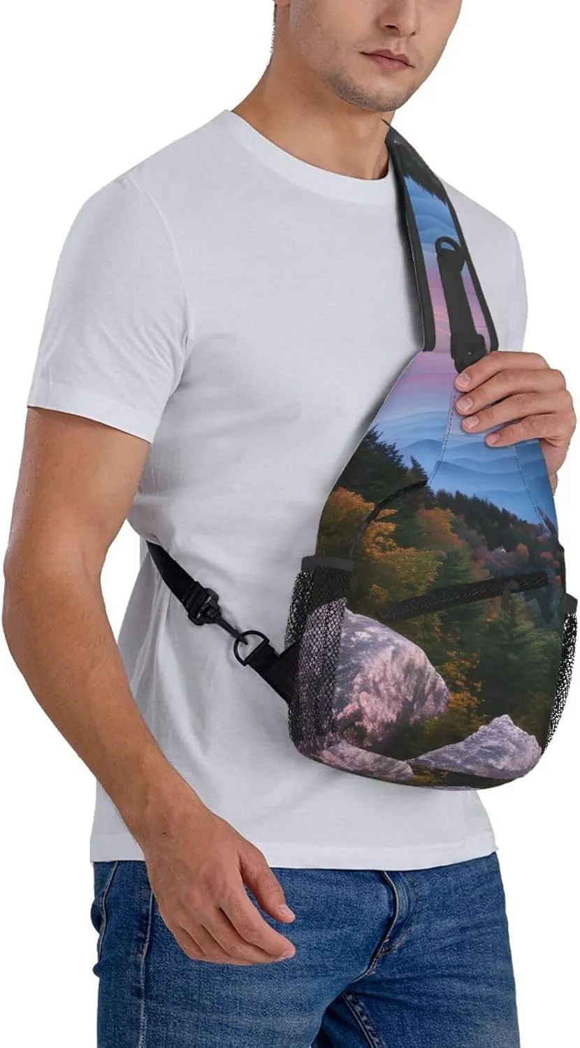 Print Diagonally Sling Bag,Crossbody Sling Backpack Shoulder Chest Bag For Women Men,Hiking