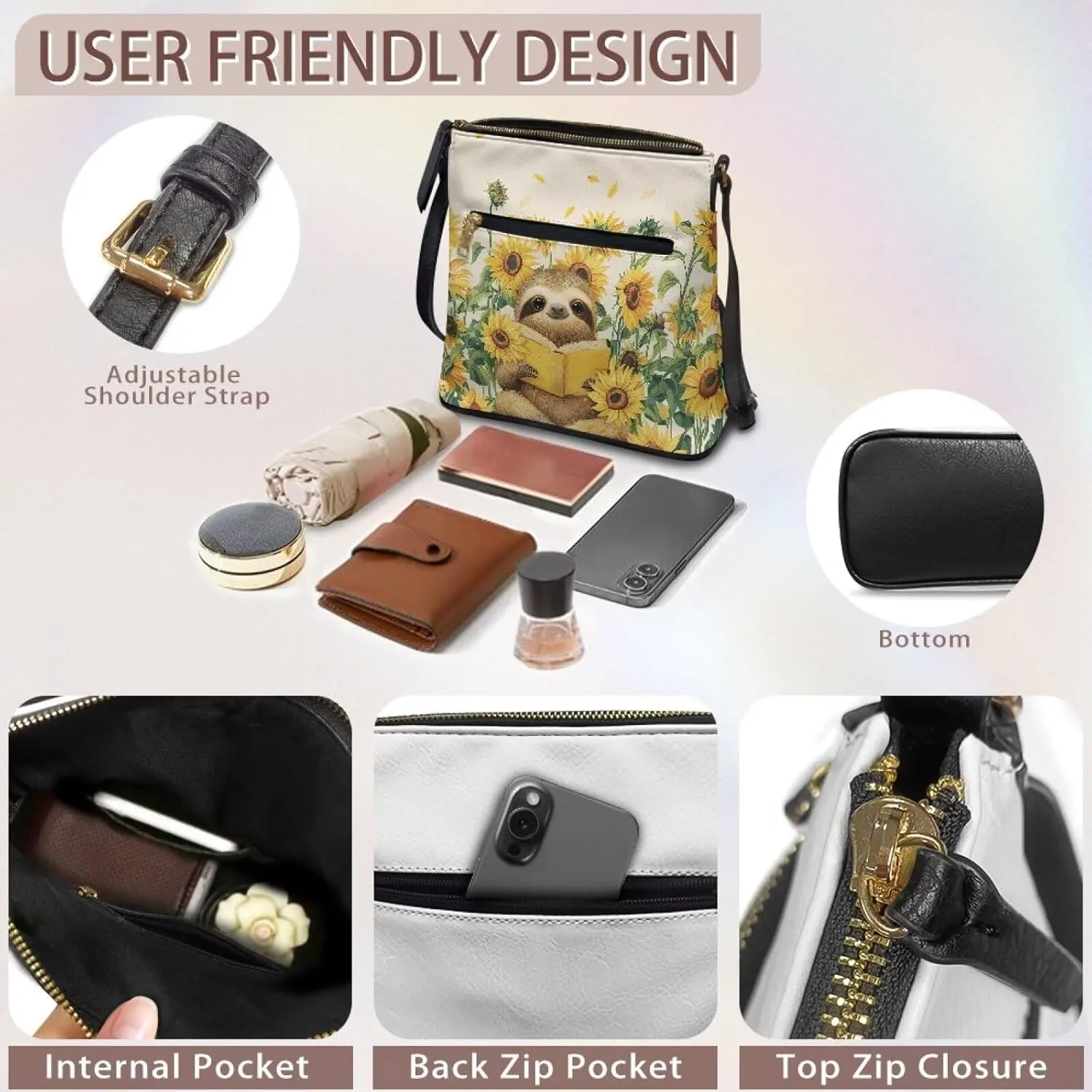 PU Crossbody Bags for Women Large Multiple Pockets Bag Fashion Sling Hobo Bag with Zipper for Working Shopping