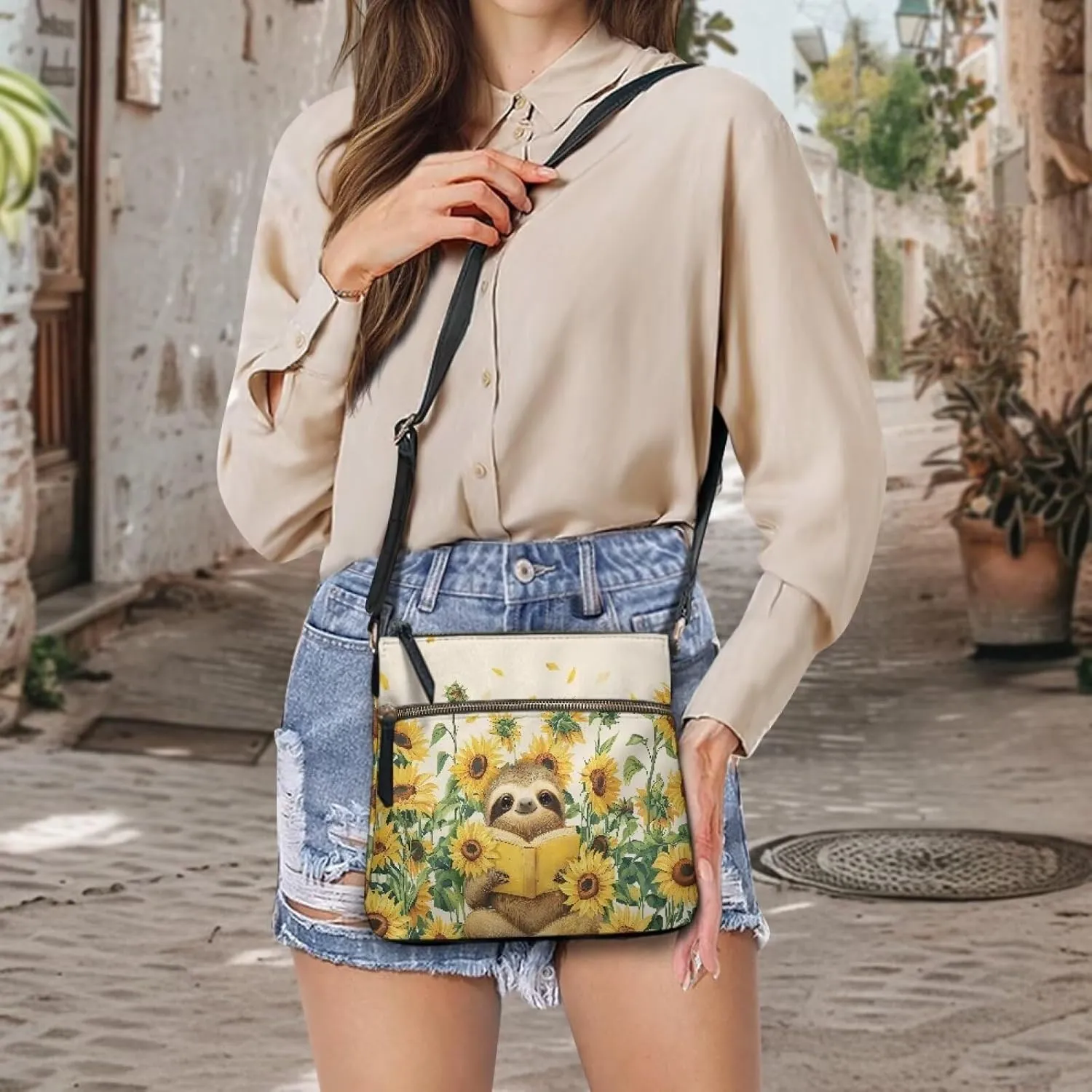 PU Crossbody Bags for Women Large Multiple Pockets Bag Fashion Sling Hobo Bag with Zipper for Working Shopping