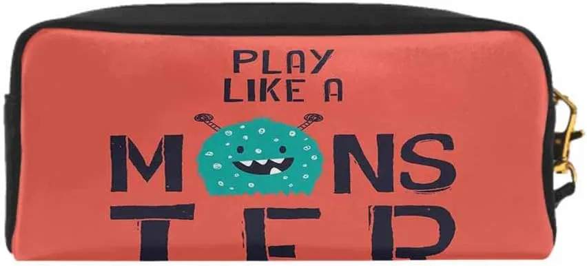 Pu Leather Cosmetic Bags For Woman Small Makeup Bag Cute Monster Slogan Alien Cartoon Beast Devil Face Toiletry Bags Wallet One Bag Multi-Purpose