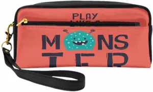 Pu Leather Cosmetic Bags For Woman Small Makeup Bag Cute Monster Slogan Alien Cartoon Beast Devil Face Toiletry Bags Wallet One Bag Multi-Purpose