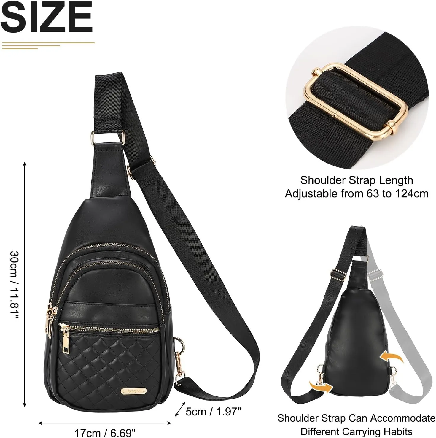 PU Leather Small Sling Bag Mini Crossbody Backpack Daypack - 7.9" Good for Hiking Travel Running Cycling Sports - Black