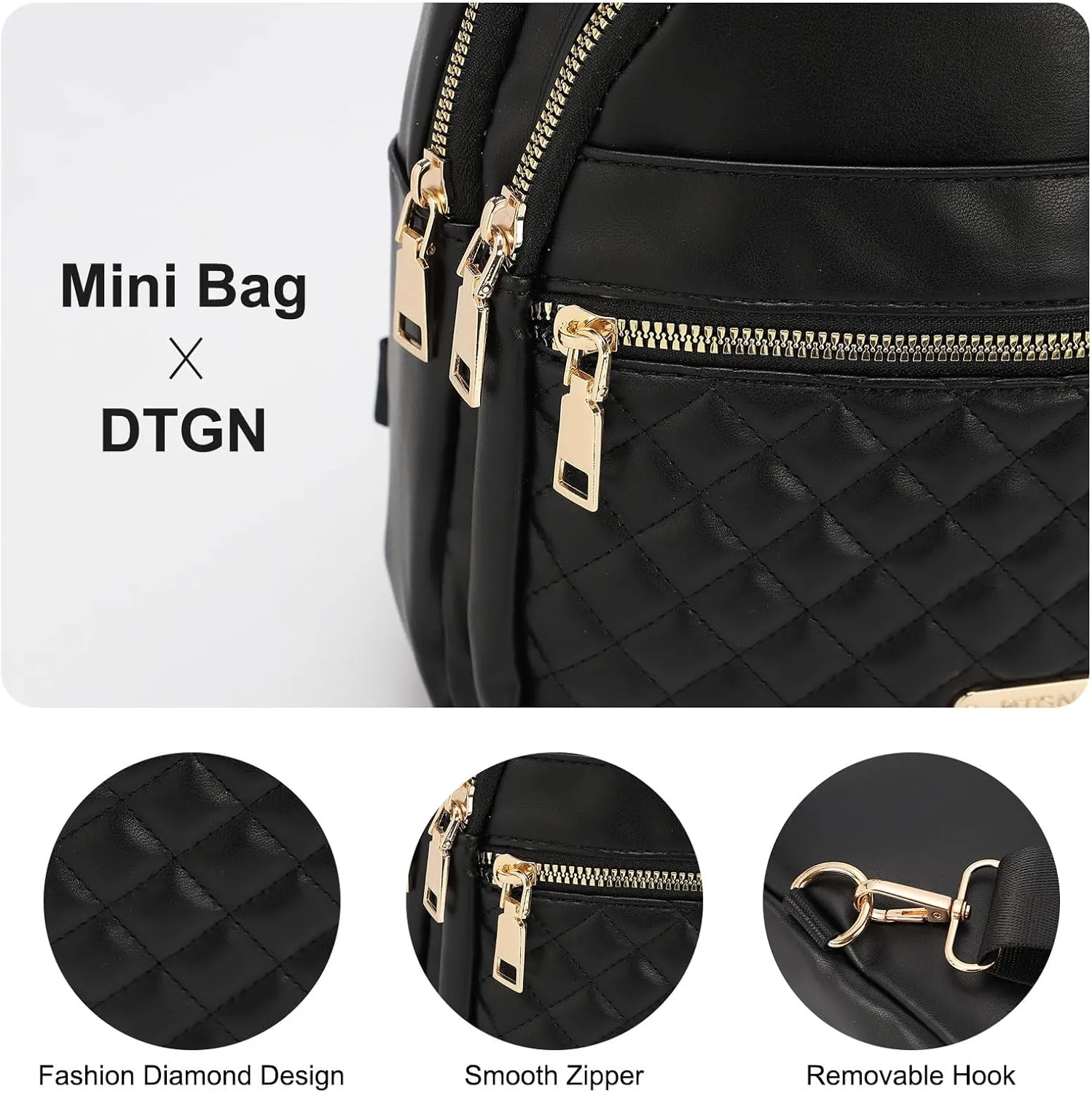 PU Leather Small Sling Bag Mini Crossbody Backpack Daypack - 7.9" Good for Hiking Travel Running Cycling Sports - Black