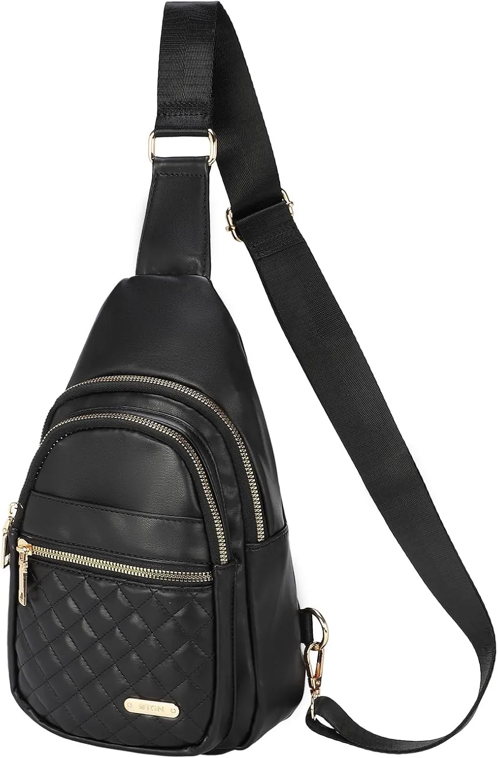PU Leather Small Sling Bag Mini Crossbody Backpack Daypack - 7.9" Good for Hiking Travel Running Cycling Sports - Black