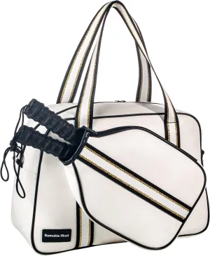 PU Leather Women Sports Shoulder Gym Bag Pickleball Duffle Bag Pickleball Tote Bag with Front Pocket for 2 Paddles, Inner Storage Pockets, Mesh Water Bottle Holder and Adjustable Shoulder Strap
