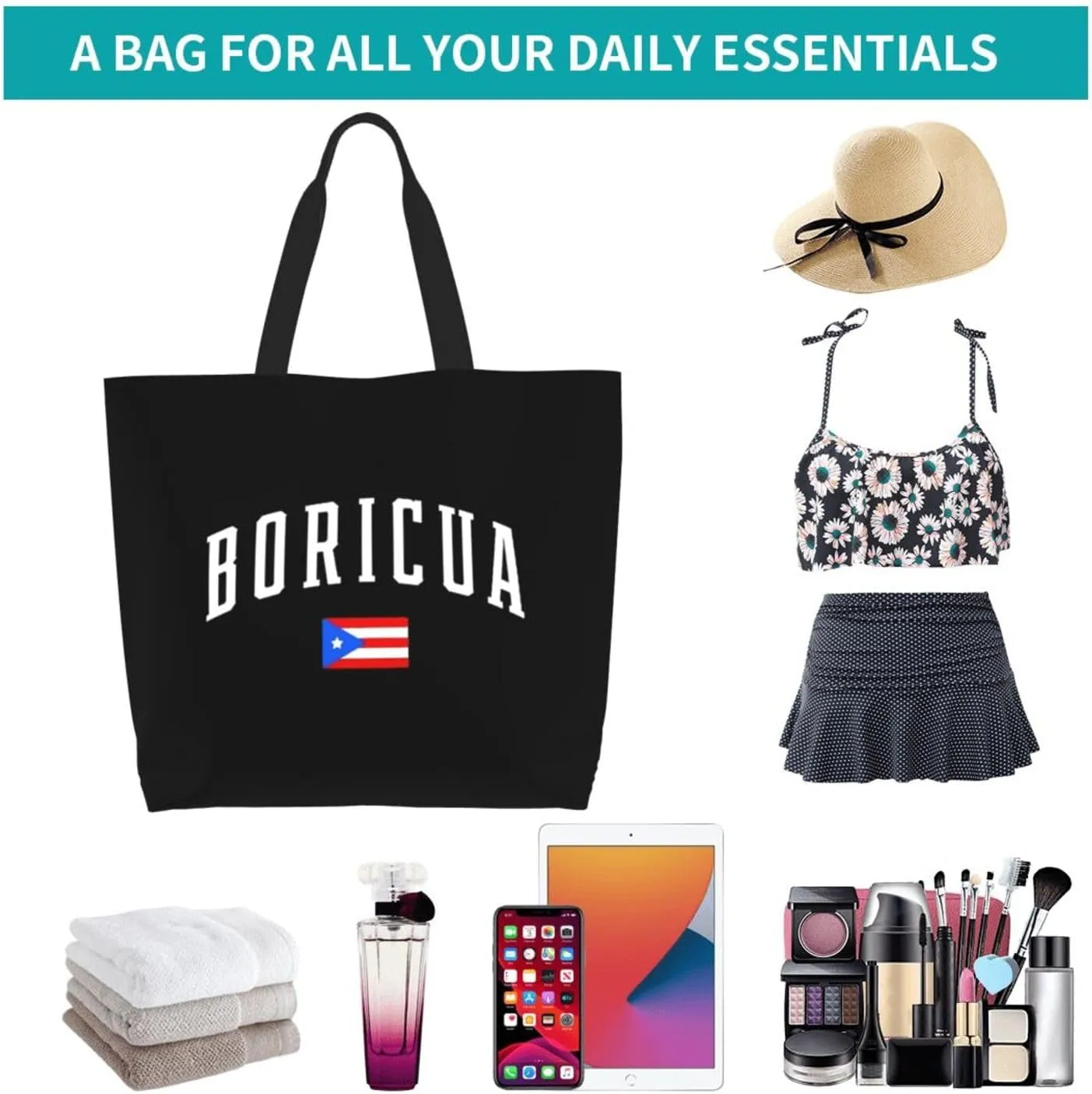 Puerto Rico Canvas Tote Bag Puerto Rico Flag Shoulder Bag Puerto Rican Casual Grocery Bags Outdoor