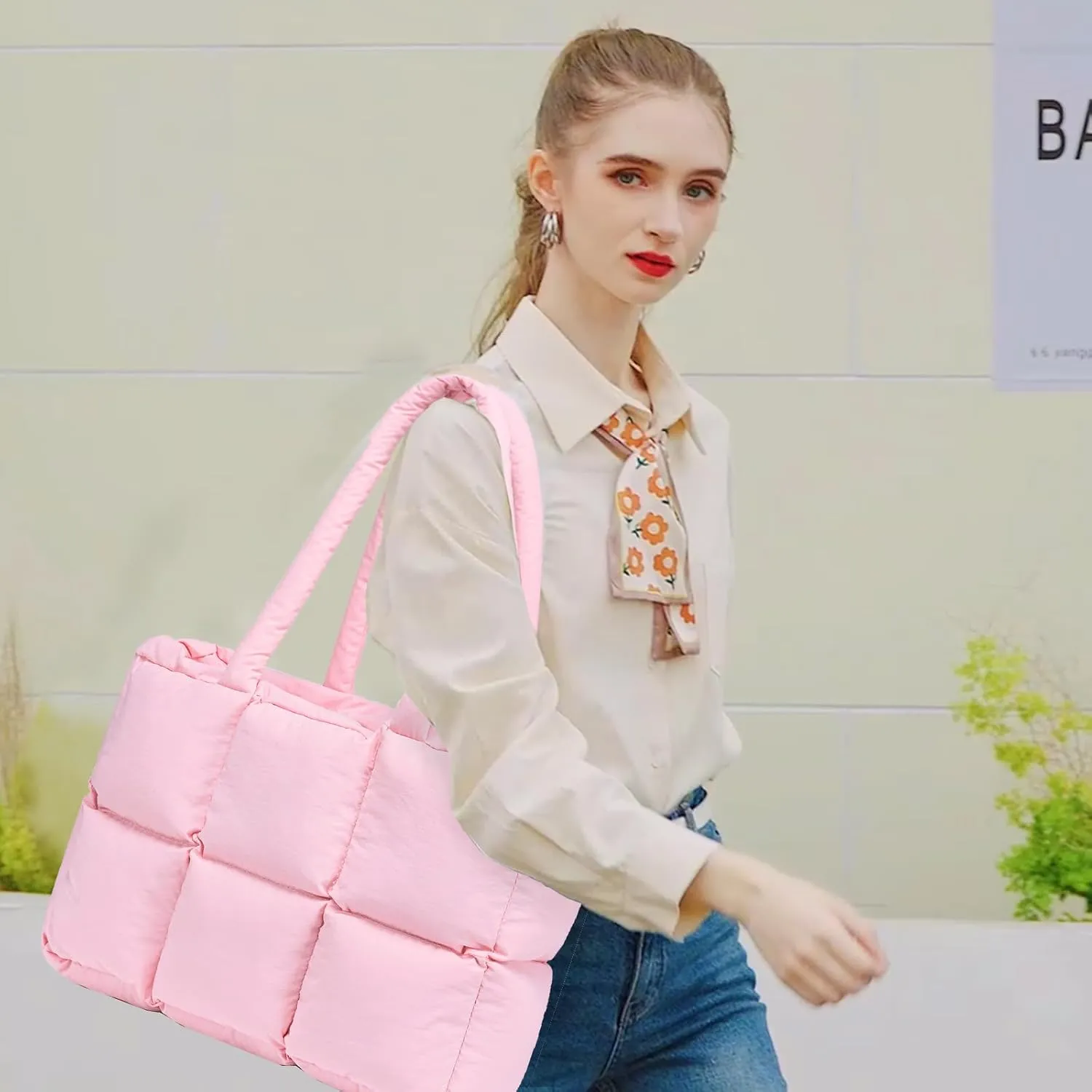 Puffer Tote Bag, Quilted Puffy Purse, Cute Padded Winter Shoulder Bags, Lightweight Down Handbag for Women Work Travel