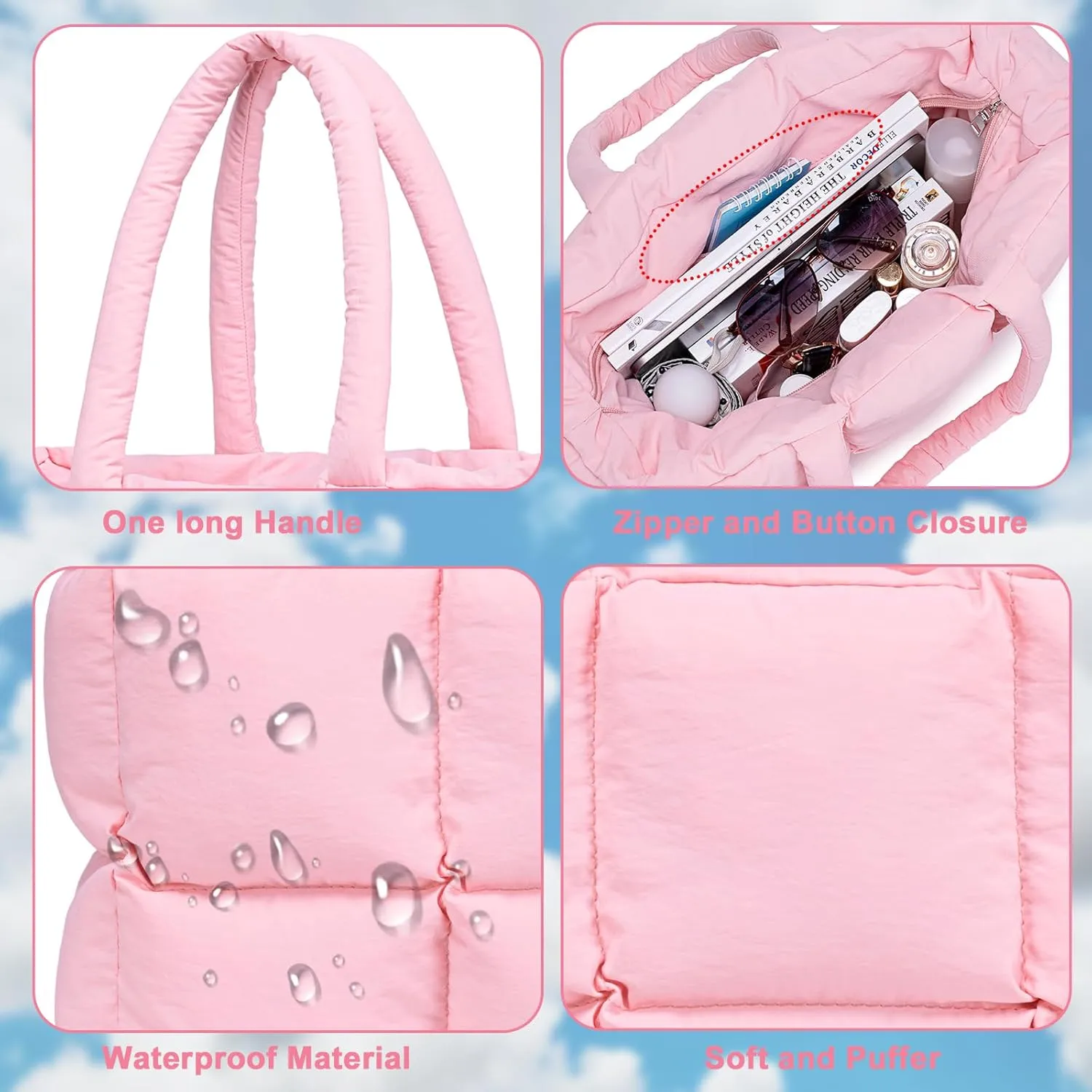 Puffer Tote Bag, Quilted Puffy Purse, Cute Padded Winter Shoulder Bags, Lightweight Down Handbag for Women Work Travel