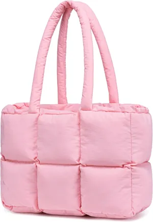 Puffer Tote Bag, Quilted Puffy Purse, Cute Padded Winter Shoulder Bags, Lightweight Down Handbag for Women Work Travel
