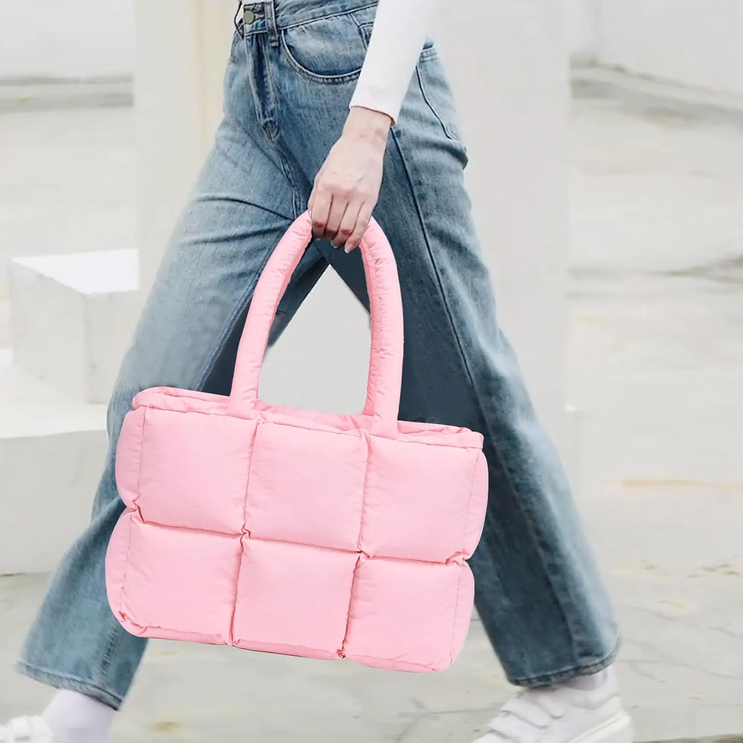 Puffer Tote Bag, Quilted Puffy Purse, Cute Padded Winter Shoulder Bags, Lightweight Down Handbag for Women Work Travel