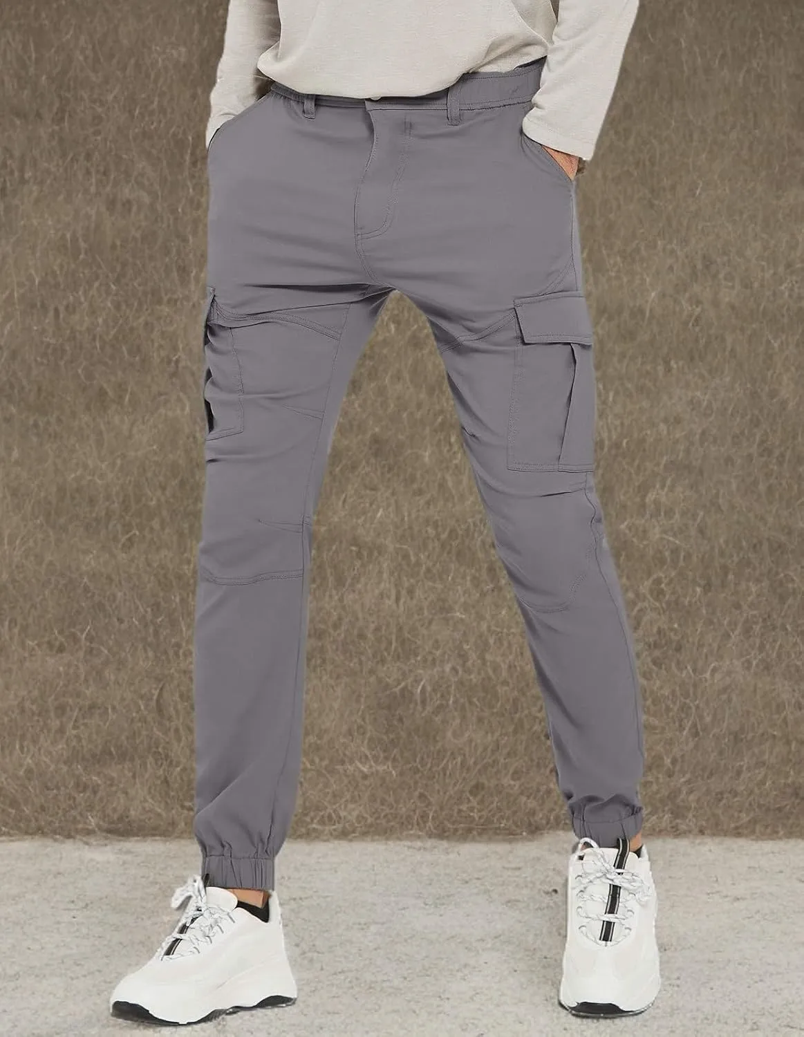 PULI Men's Waterproof Hiking Pants, Slim Fit Cargo Joggers, Stretch Quick Dry Outdoor Pants with Pockets