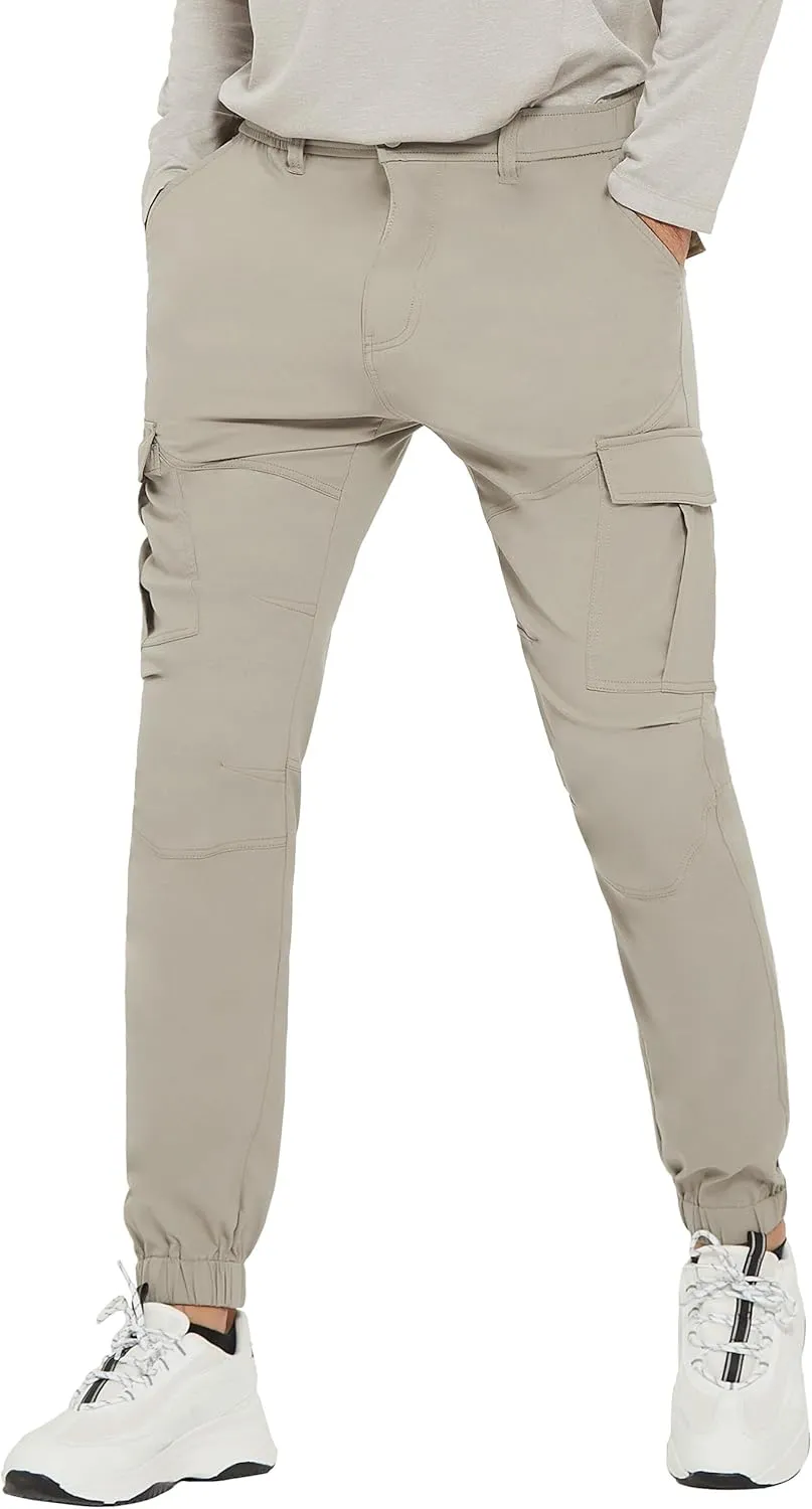 PULI Men's Waterproof Hiking Pants, Slim Fit Cargo Joggers, Stretch Quick Dry Outdoor Pants with Pockets