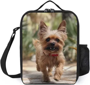 Puppy near Palm Tree Lunch Bag for Women Men Lunch Box with Front Pocket Insulated Lunch Tote Bag for Office Work