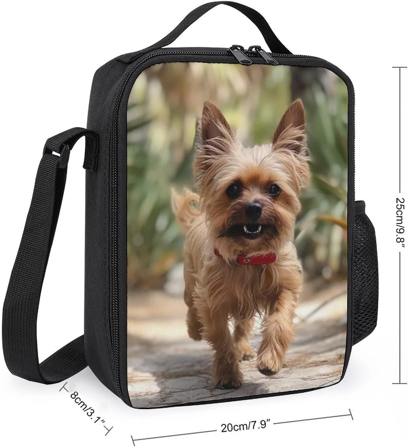 Puppy near Palm Tree Lunch Bag for Women Men Lunch Box with Front Pocket Insulated Lunch Tote Bag for Office Work