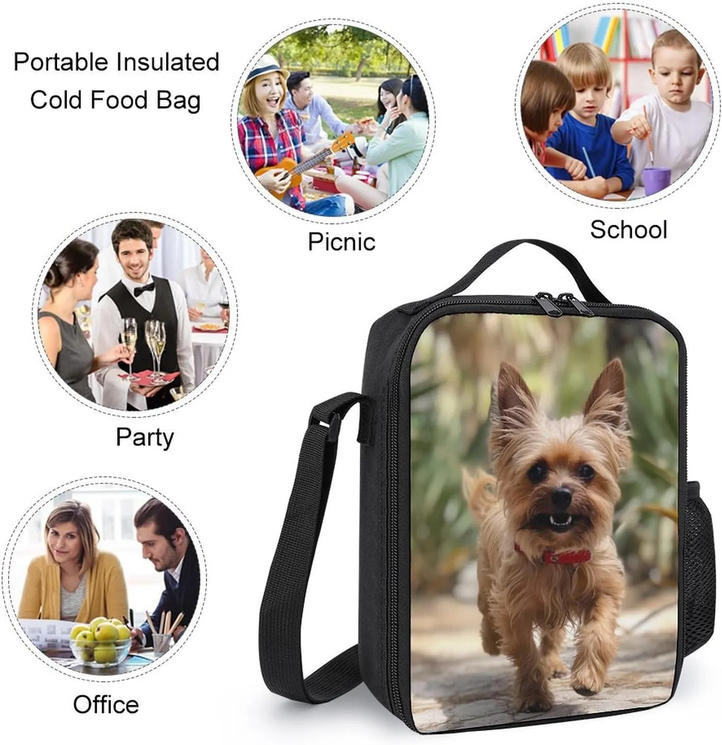 Puppy near Palm Tree Lunch Bag for Women Men Lunch Box with Front Pocket Insulated Lunch Tote Bag for Office Work