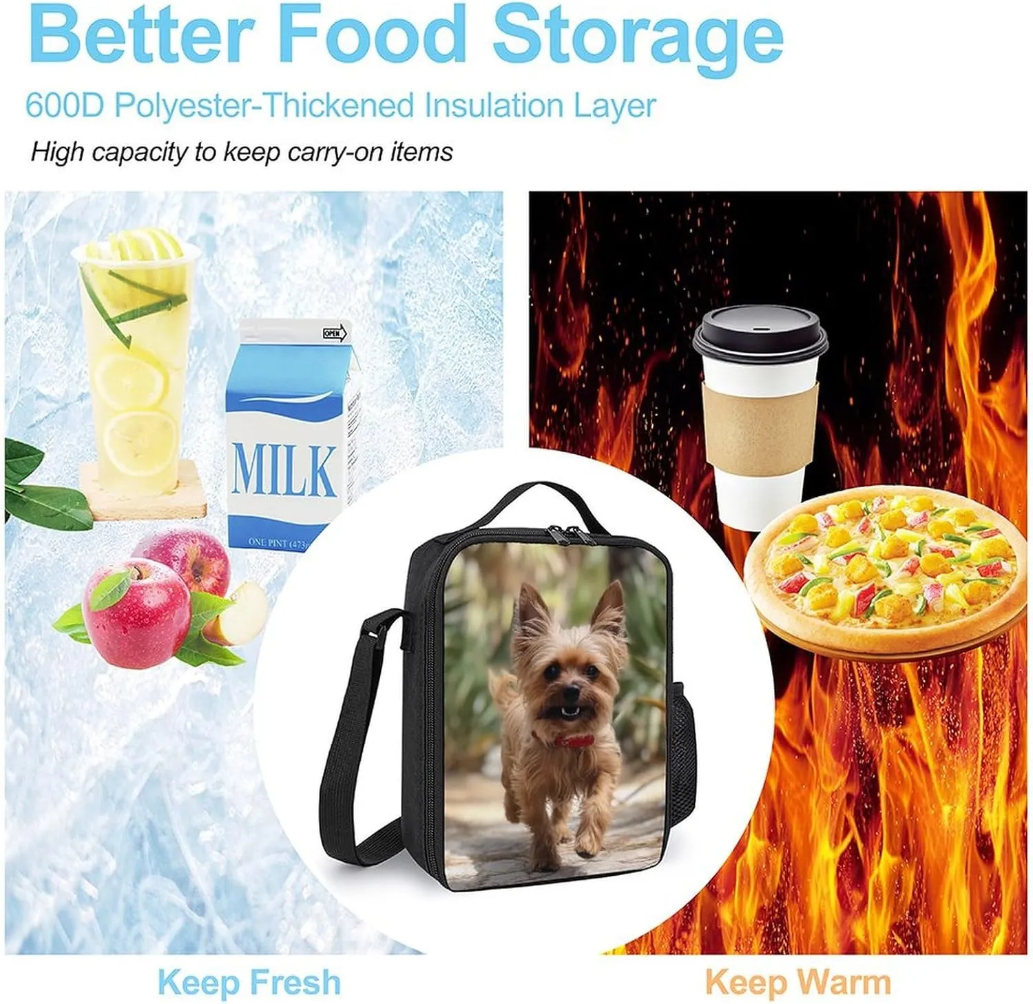 Puppy near Palm Tree Lunch Bag for Women Men Lunch Box with Front Pocket Insulated Lunch Tote Bag for Office Work