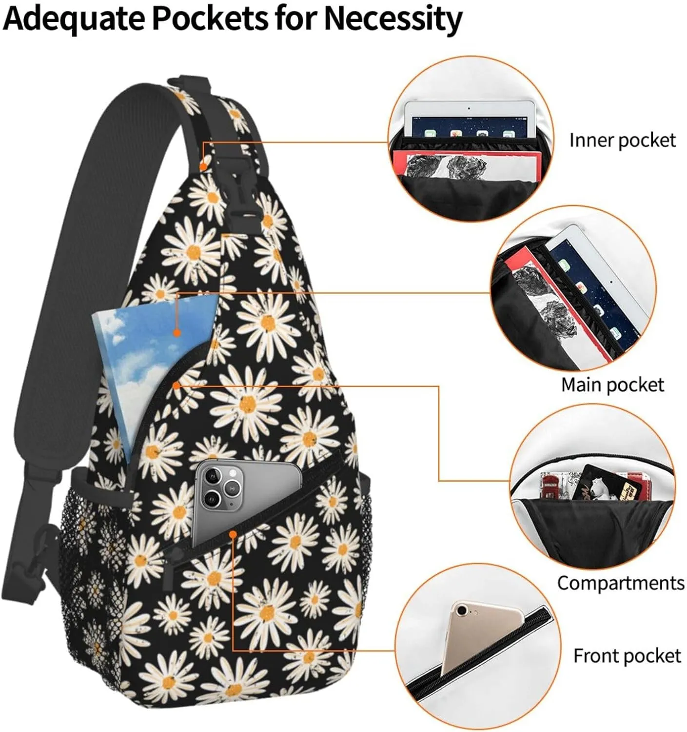 Purple Buffalo Plaid Check Sling Bag Adjustable Crossbody Bag Casual Chest Bags Travel Shoulder Backpack