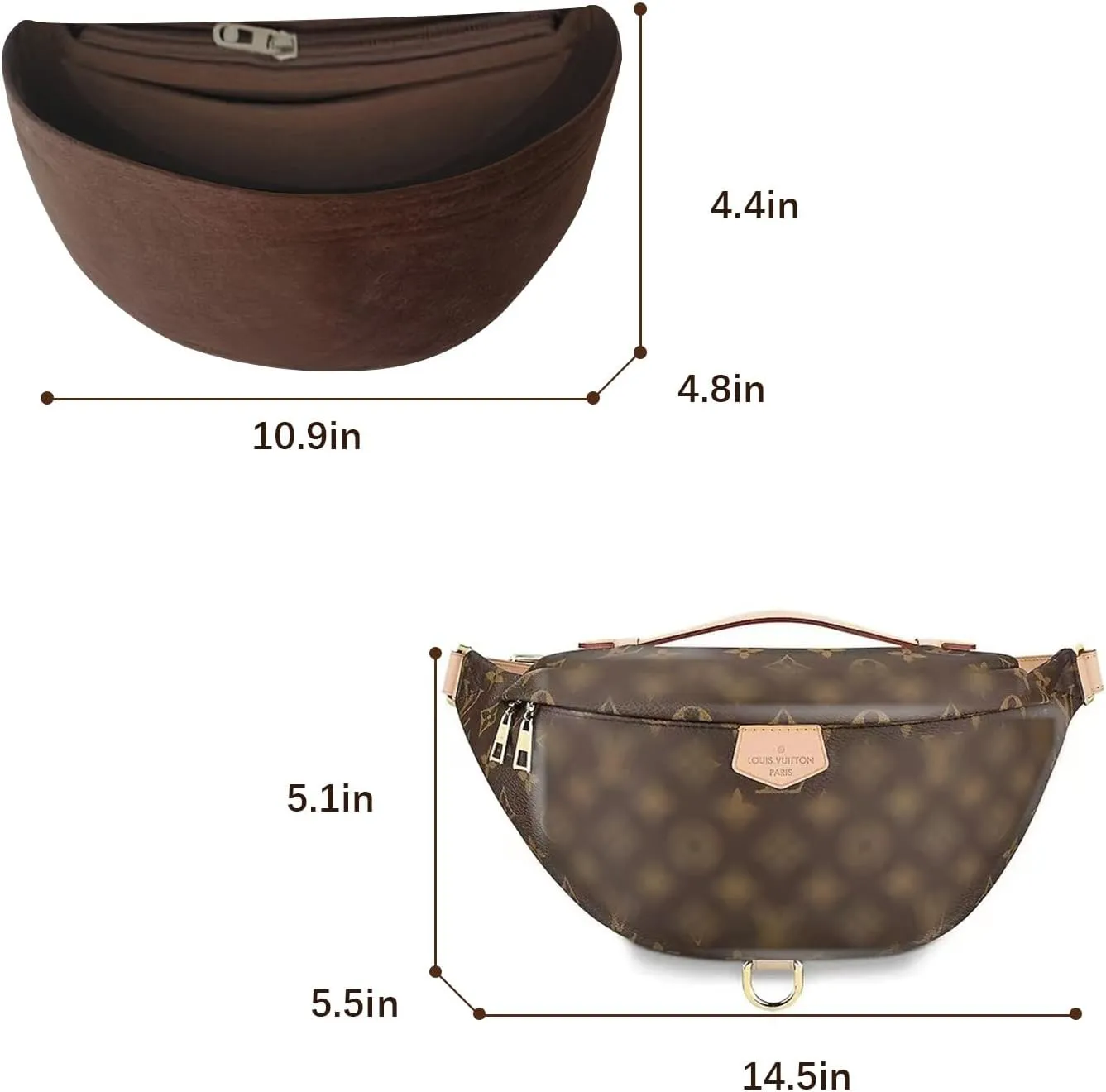 Purse Organizer for Waistpack Inner Lining Sleeve Bag Storage Bag Insert Y067-coffee