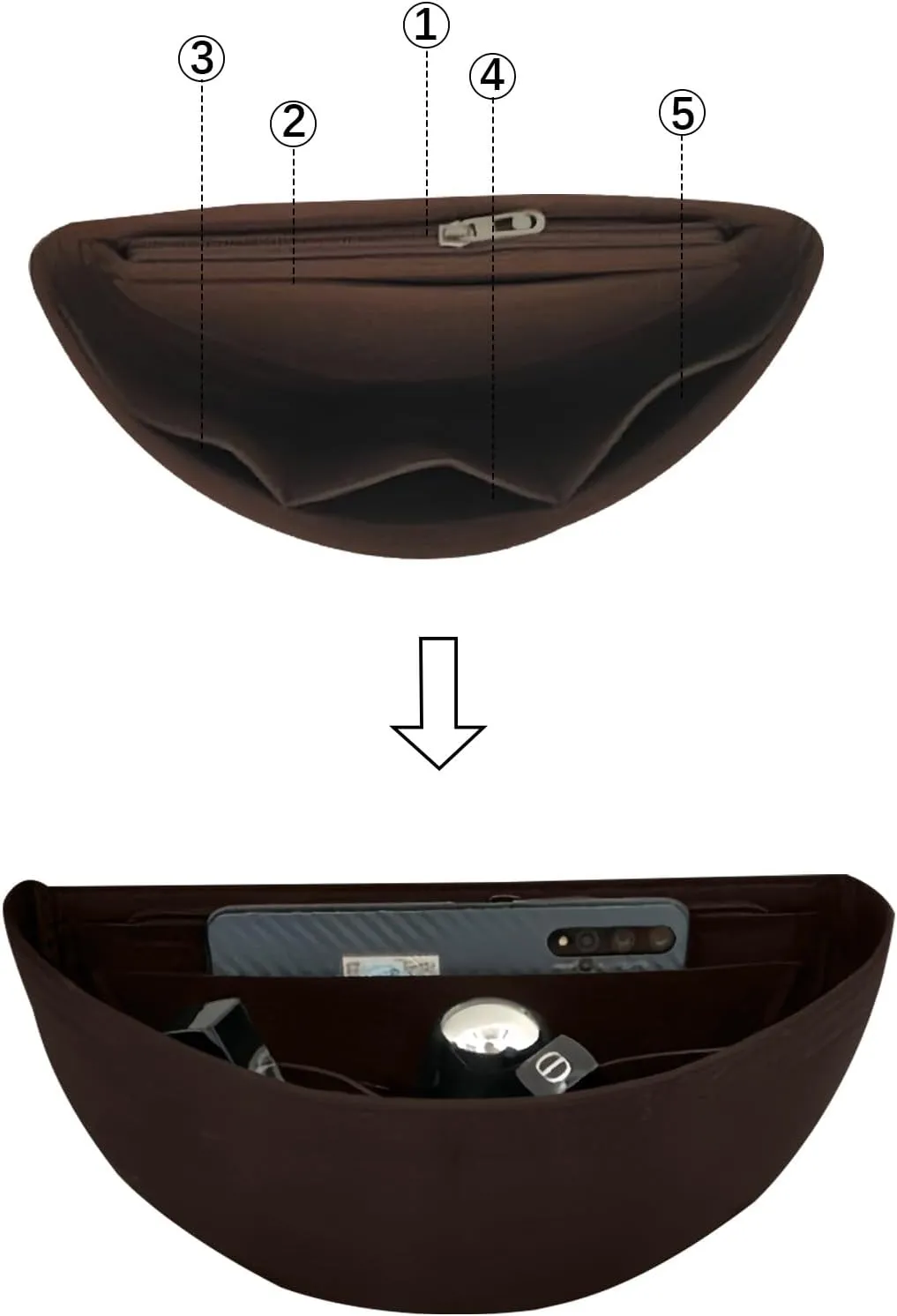Purse Organizer for Waistpack Inner Lining Sleeve Bag Storage Bag Insert Y067-coffee