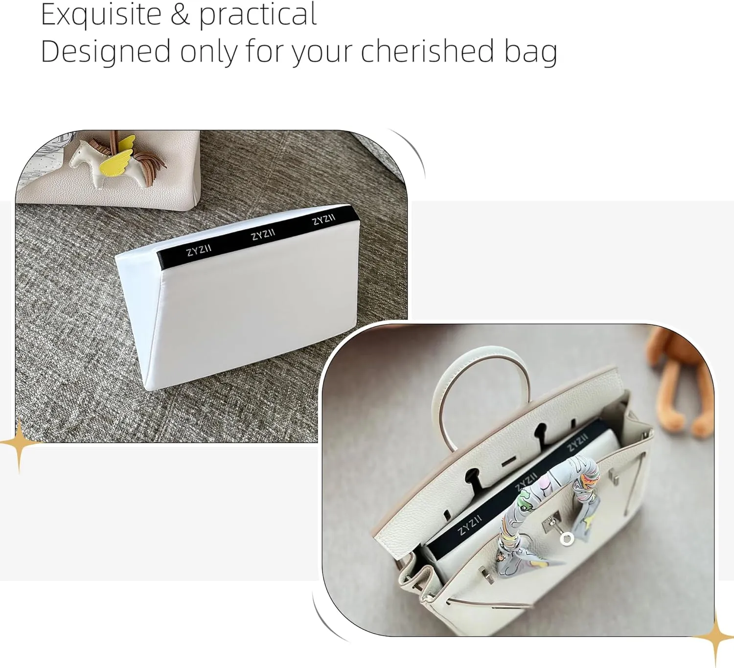 Purse Pillow for Birkin 20/25/30/35/40/45/50,Memory Foam Shaper Insert,Silky Bag Pillow for Luxury Handbag Tote（White,BK50）