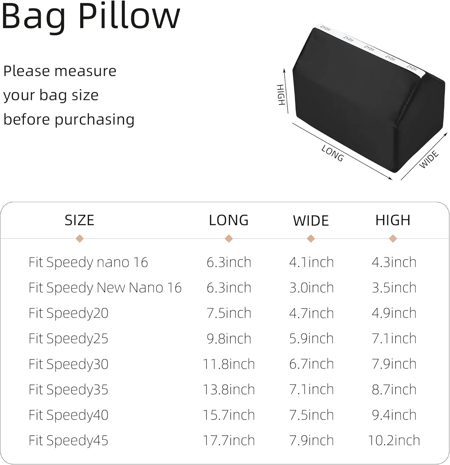 Purse Pillow for LV Speedy Nano16/20/25/30/35/45,Memory Foam Shaper Insert,Silky Bag Pillow for Luxury Handbag Tote(Speedy45,Black)