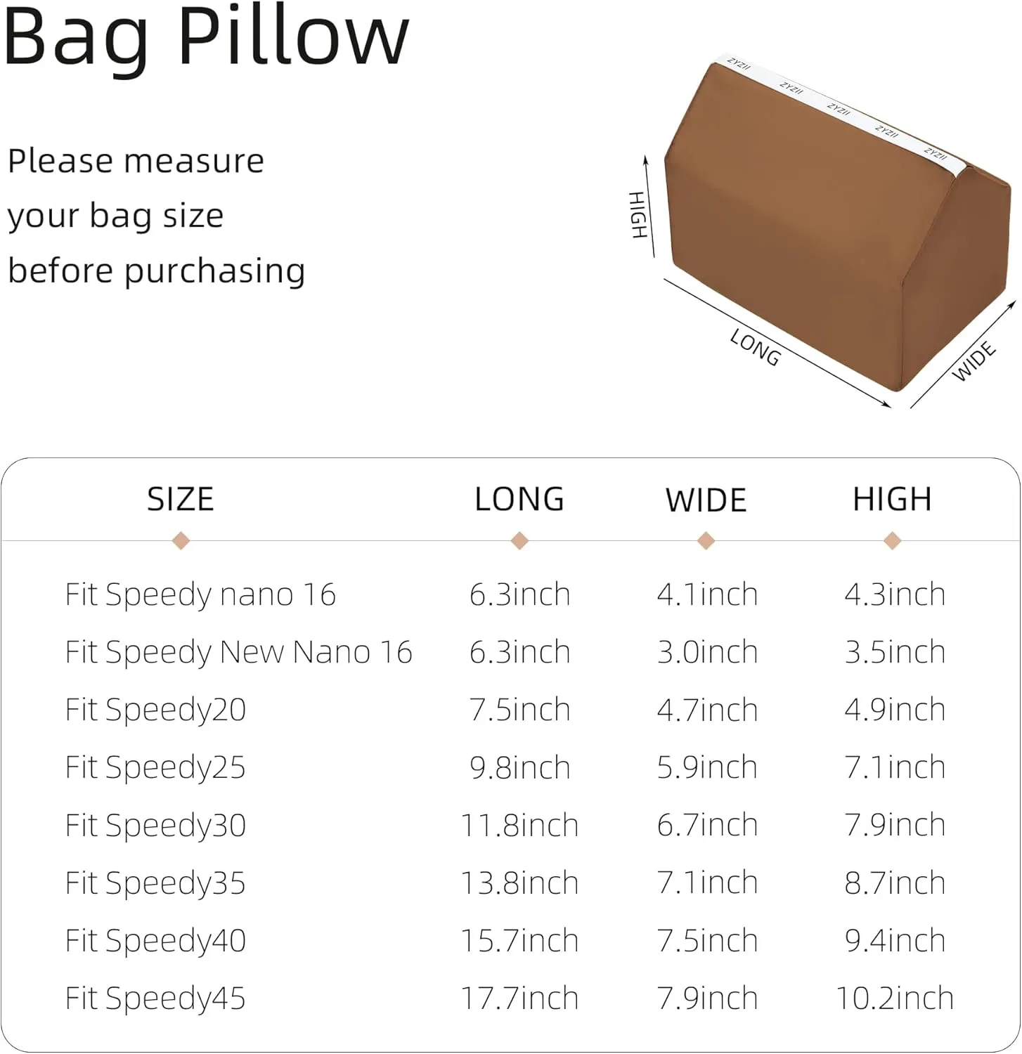 Purse Pillow for LV Speedy Nano16/20/25/30/35/45,Memory Foam Shaper Insert,Silky Bag Pillow for Luxury Handbag Tote(Speedy45,Gold)