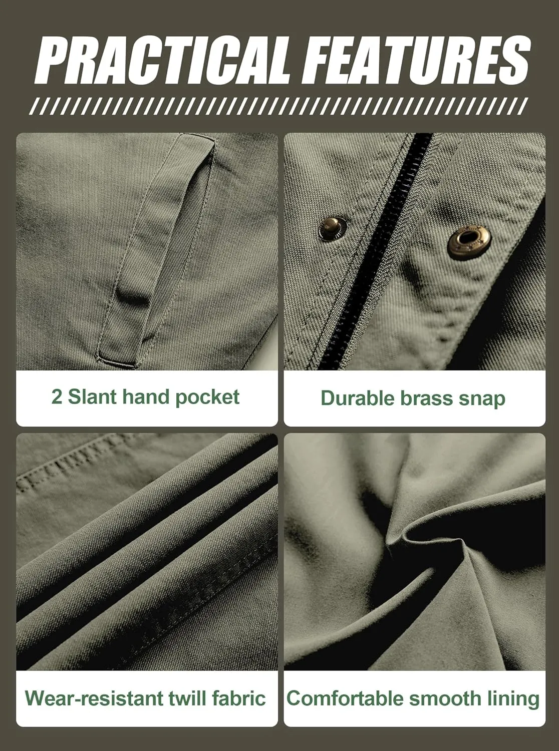 Pursky Men's Canvas Cotton Military Casual Field Jacket Outerwear With Removable Hood
