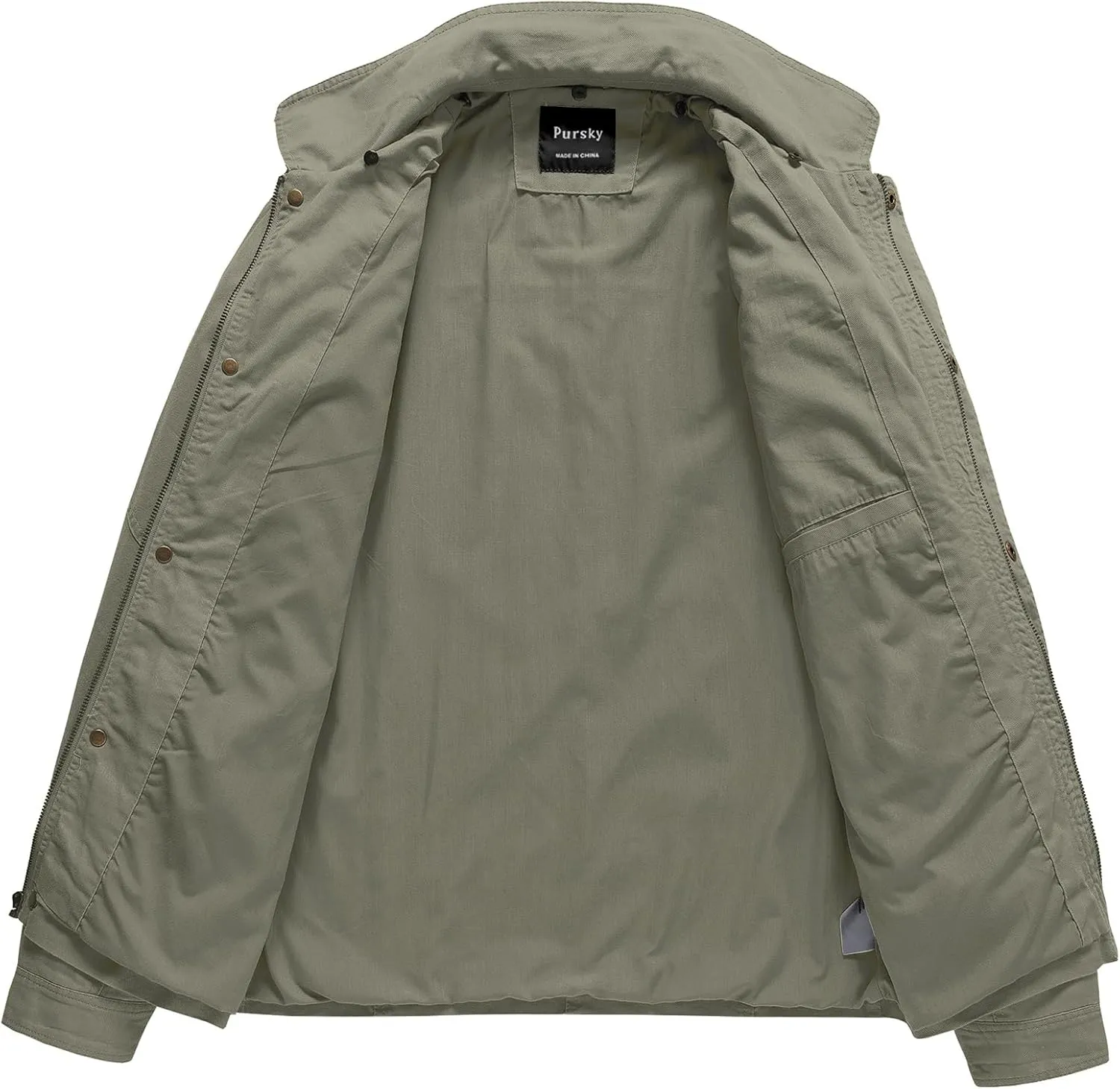 Pursky Men's Canvas Cotton Military Casual Field Jacket Outerwear With Removable Hood