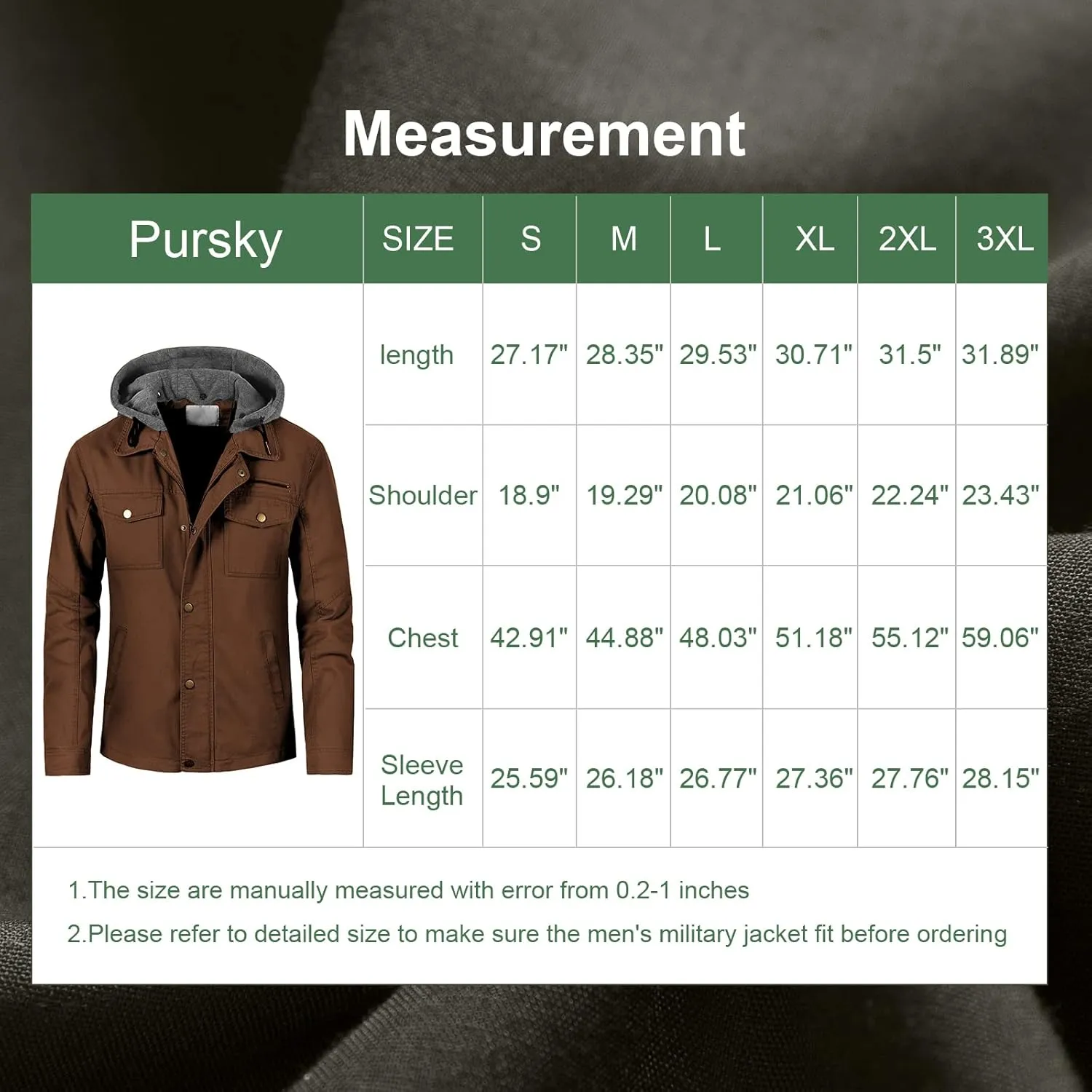 Pursky Men's Canvas Cotton Military Casual Field Jacket Outerwear With Removable Hood