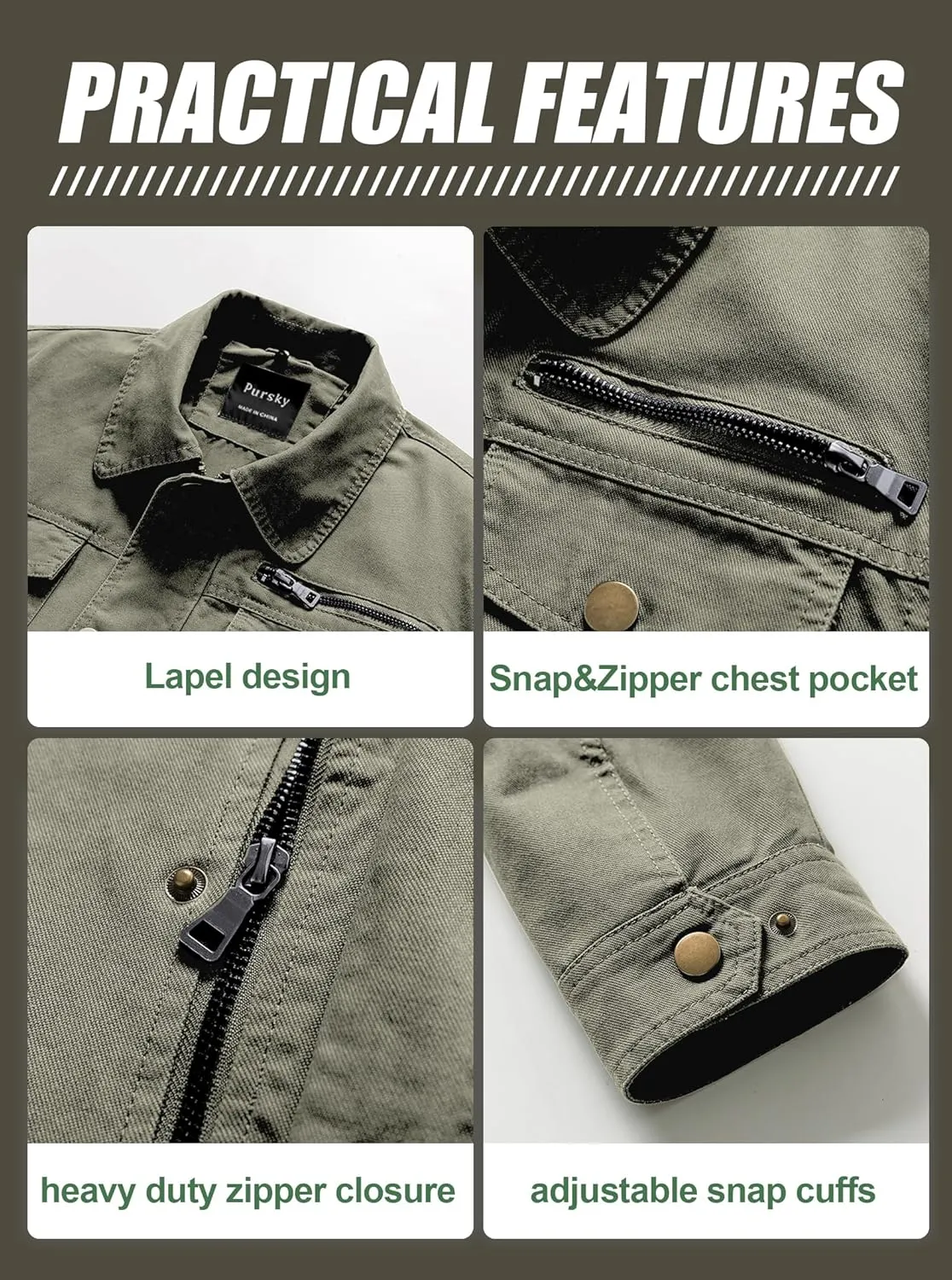 Pursky Men's Canvas Cotton Military Casual Field Jacket Outerwear With Removable Hood