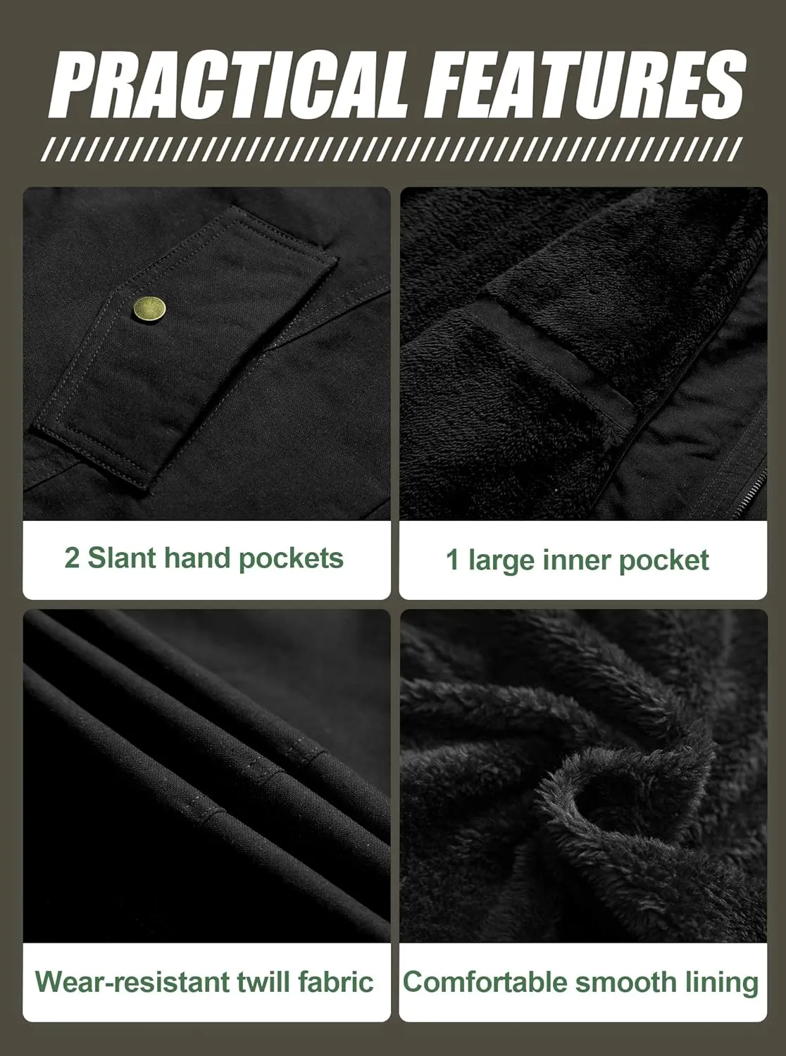 Pursky Men's Military Jacket Casual Washed Cotton Hooded Canvas Coat Fall Coat