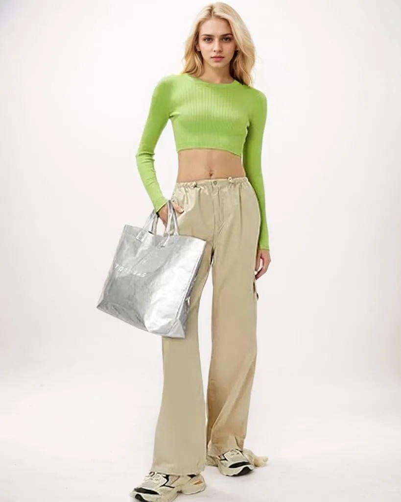 PVC Tote Bag for Women Kraft Paper Large Tote Bag Fashion Paper Bag Trendy Letter Print Tote Bag Top Handle