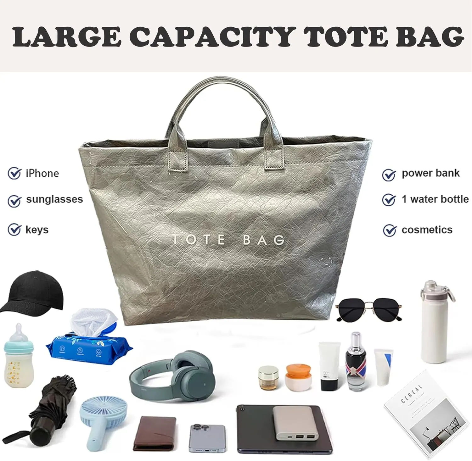 PVC Tote Bag for Women Kraft Paper Large Tote Bag Fashion Paper Bag Trendy Letter Print Tote Bag Top Handle