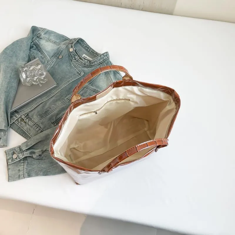 PVC Tote Bag for Women Snake Skin Print Purse Clear Plastic Tote Bag Large Kraft Paper Handbag