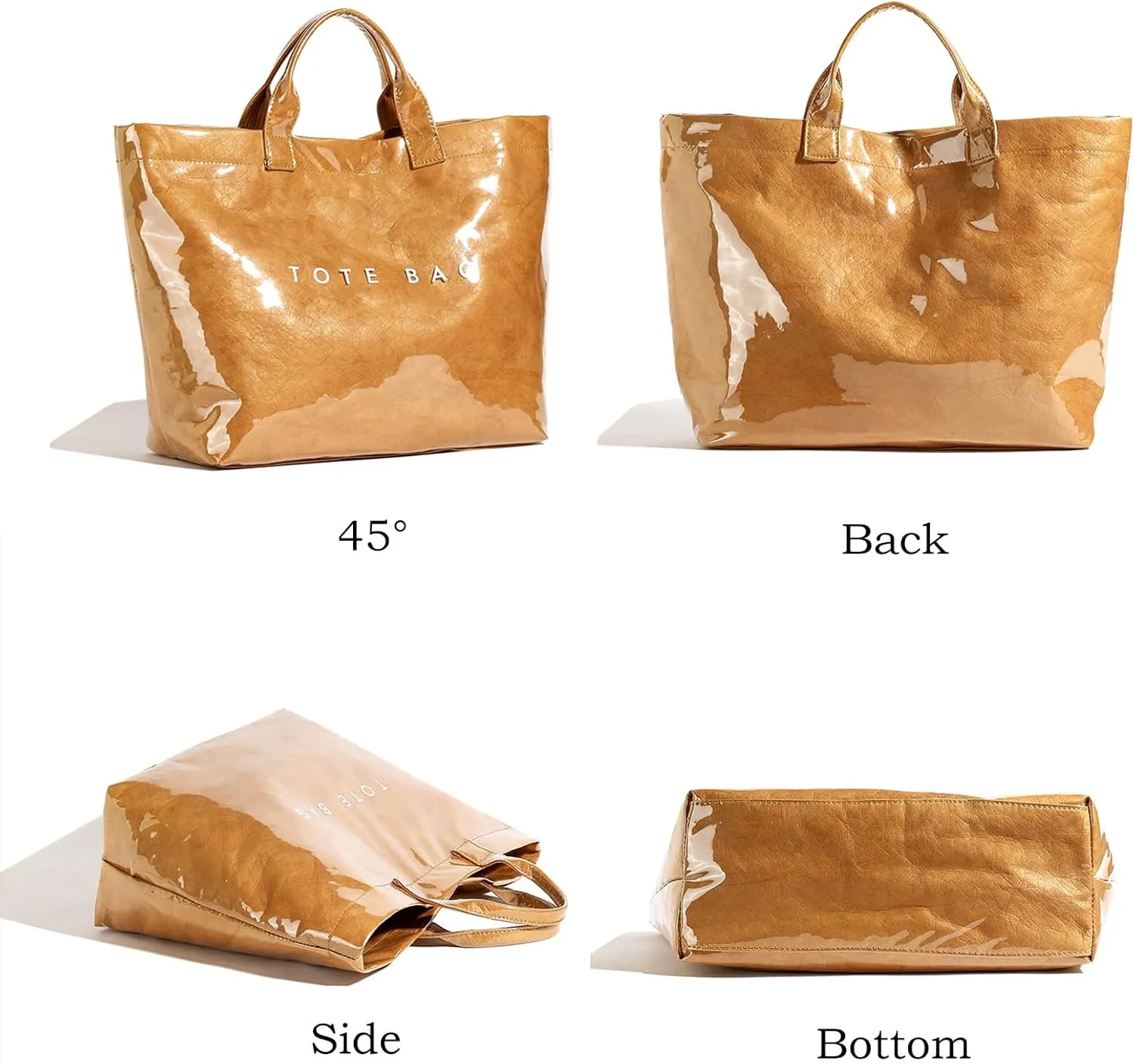 PVC Trendy Tote Bag for Women, Kraft Paper Letter Print Tote Bag Large Work Tote Handbag with Top Handle