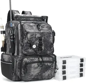 Rabjen Fishing Tackle Backpack, 45L Storage Waterproof Travel Bag Store Fishing Gear with Insulated Top Pocket