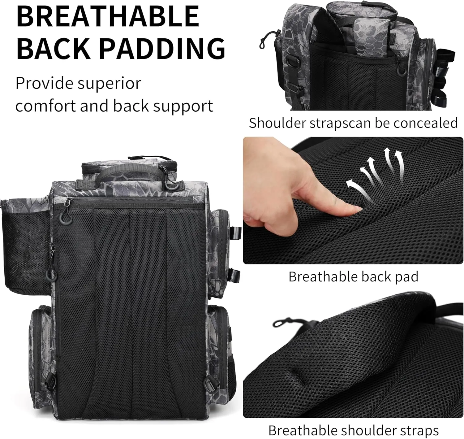 Rabjen Fishing Tackle Backpack with Rod Holders, Bottle Holder, Storage Bag Store Fishing Gear